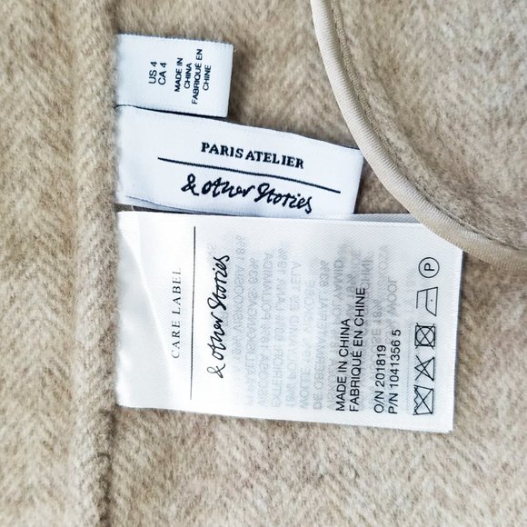 Paris Atelier & Other Stories Jacket Coat Herringbone Wool Soft Oversized Tan - Picture 6 of 7